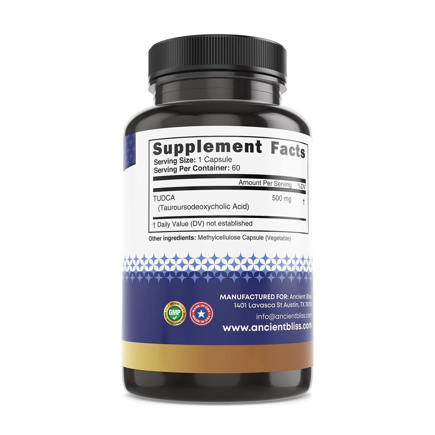 Ancient Bliss Tudca 500mg (Tauroursodeoxycholic Acid) Liver Support Capsule, 60 Count