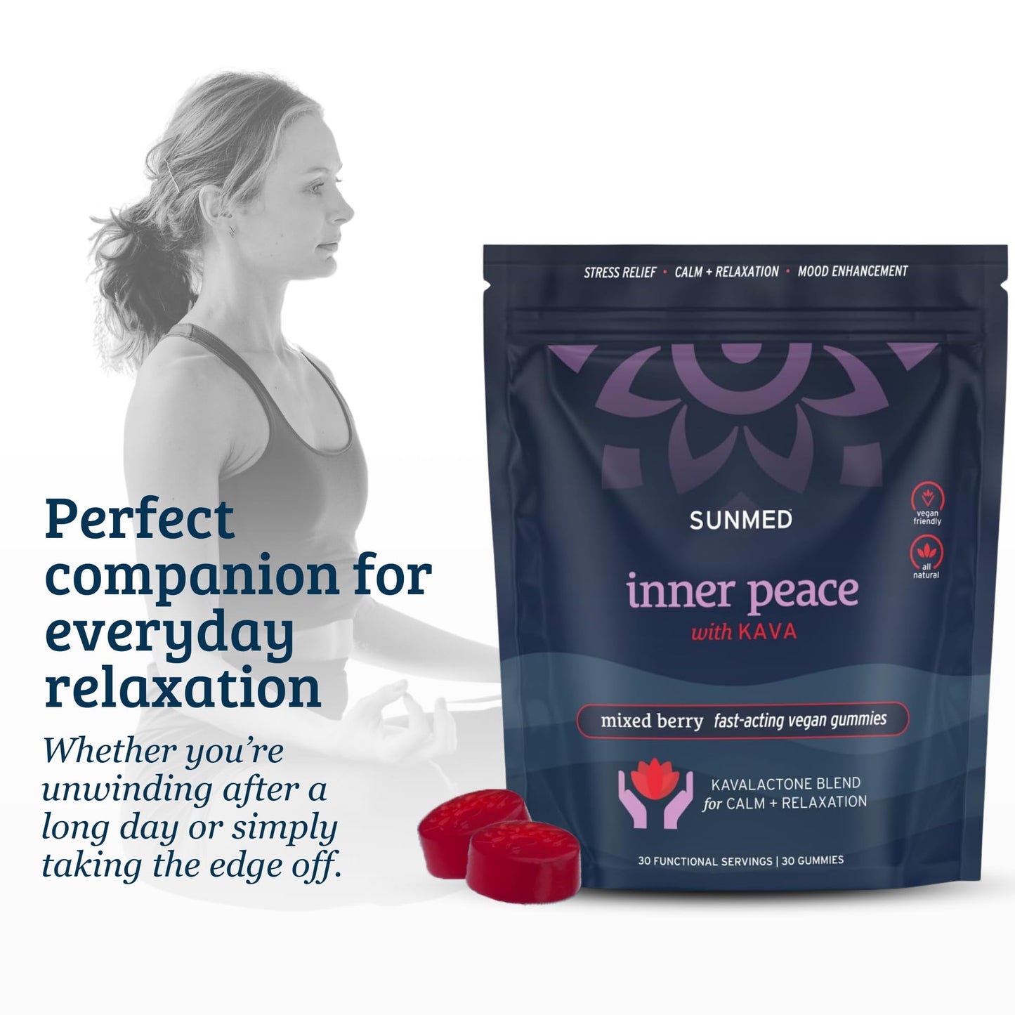 SUNMED Kava Gummies for Stress Relief & Deep Calm 60 Count