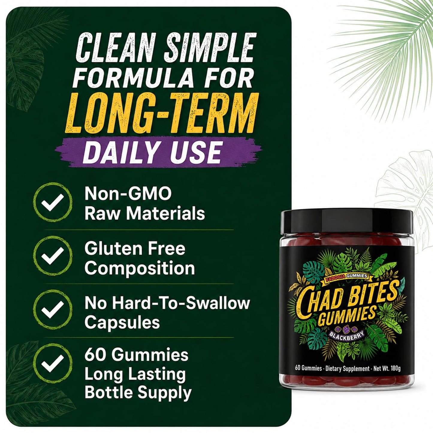 Chad Bites Gummies for Men Blackbrries Flavor Gummy 60 Count