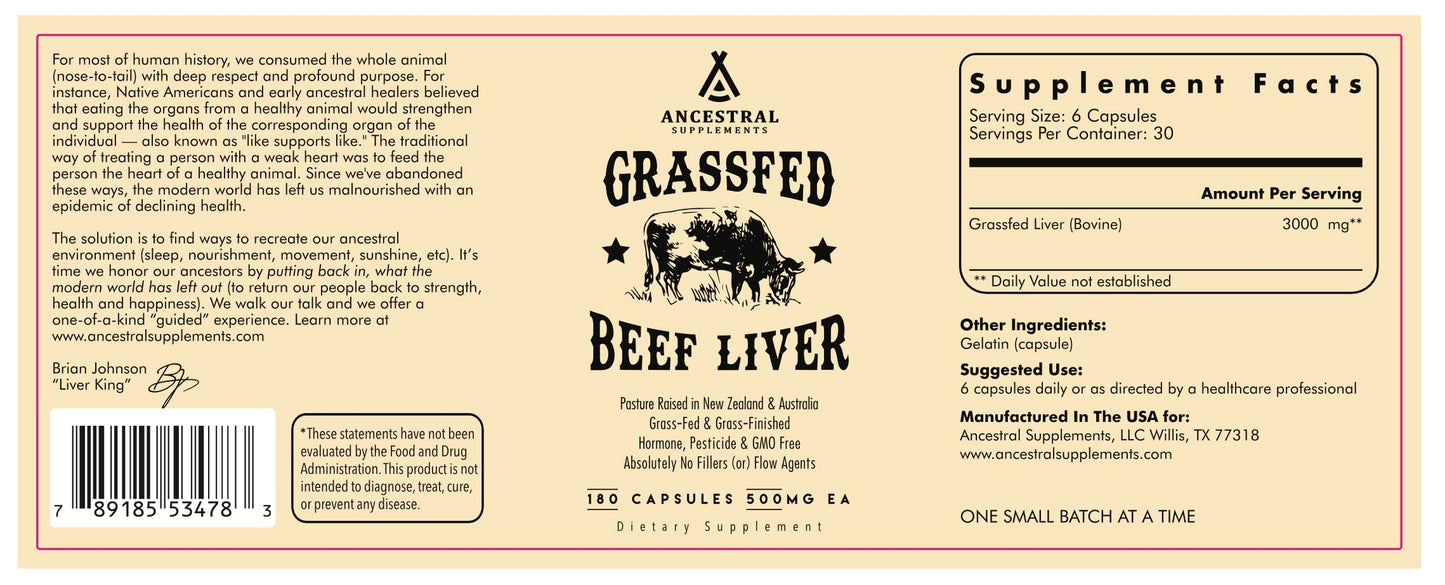 Ancestral Supplements Grass Fed Beef Liver Capsule, 3-Pack