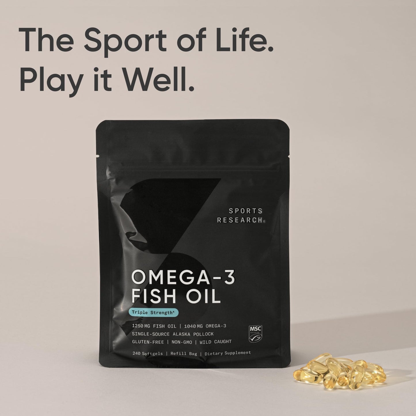 Sports Research Omega-3 Fish Oil 1250mg from Wild Alaska Pollock Capsule, 240 Count