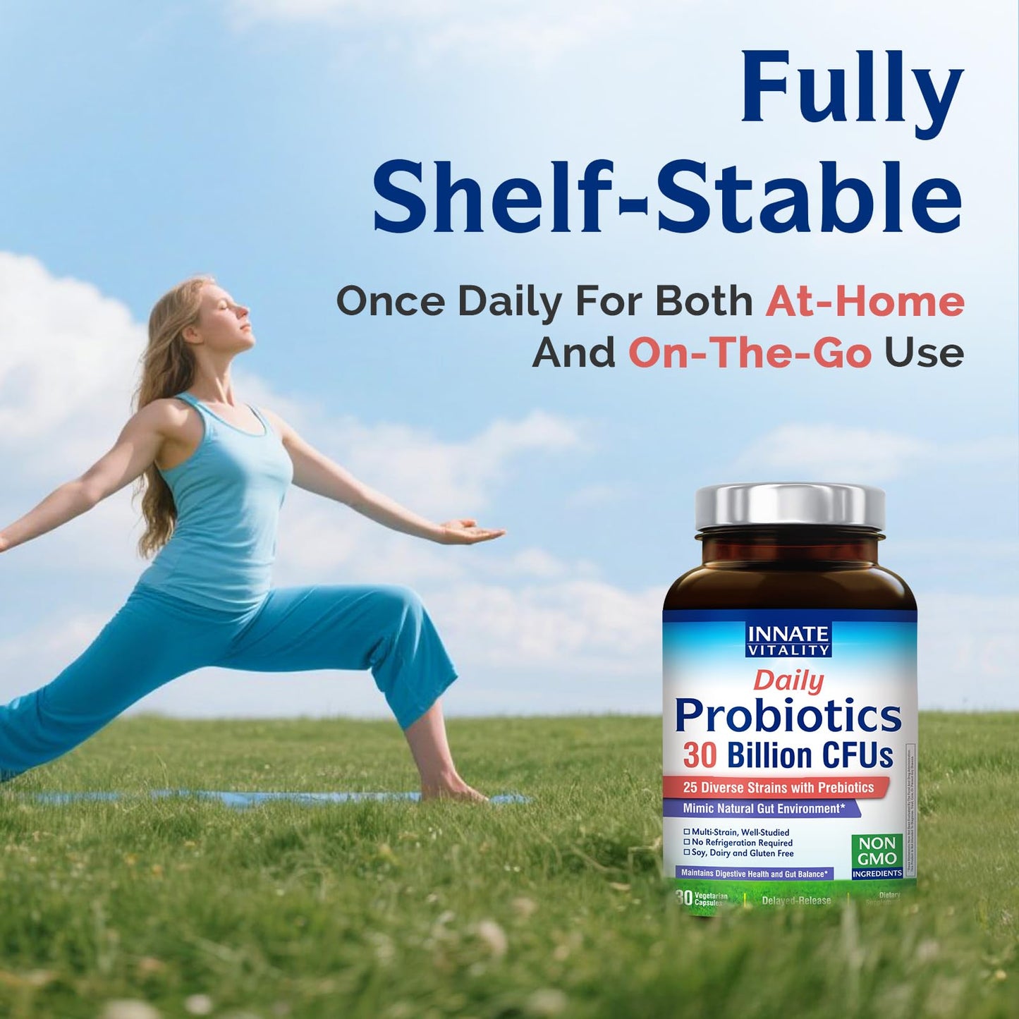 Innate Vitality Daily Probiotics for Women & Men, 30 Billion CFU of 25 Strains, Prebiotics, Delayed Release, 30 Capsules