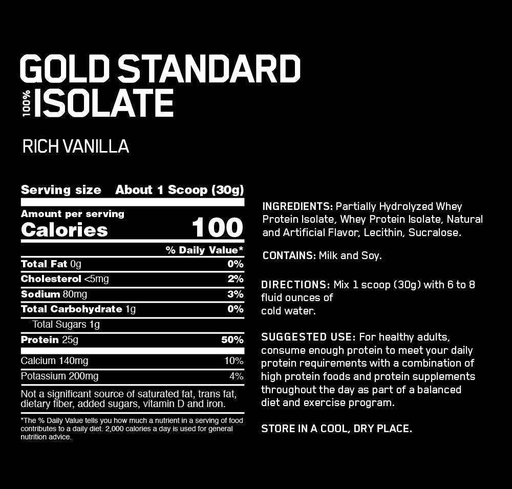 ON Isolate Gold Standard 100% Isolate Whey Protein Powder - Vanilla, 48 Servings