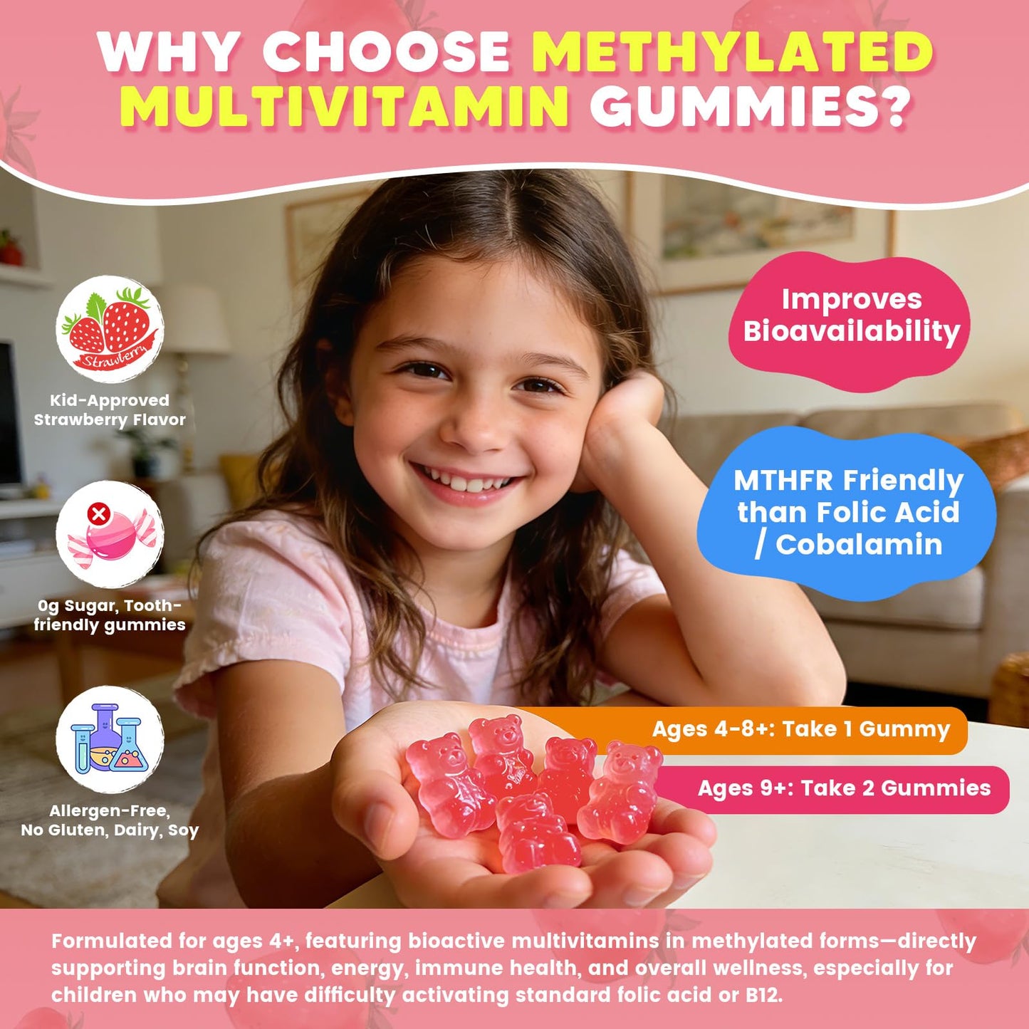 GORNVB Kids Methylated Multivitamin Gummies with Omega-3, 60 Count