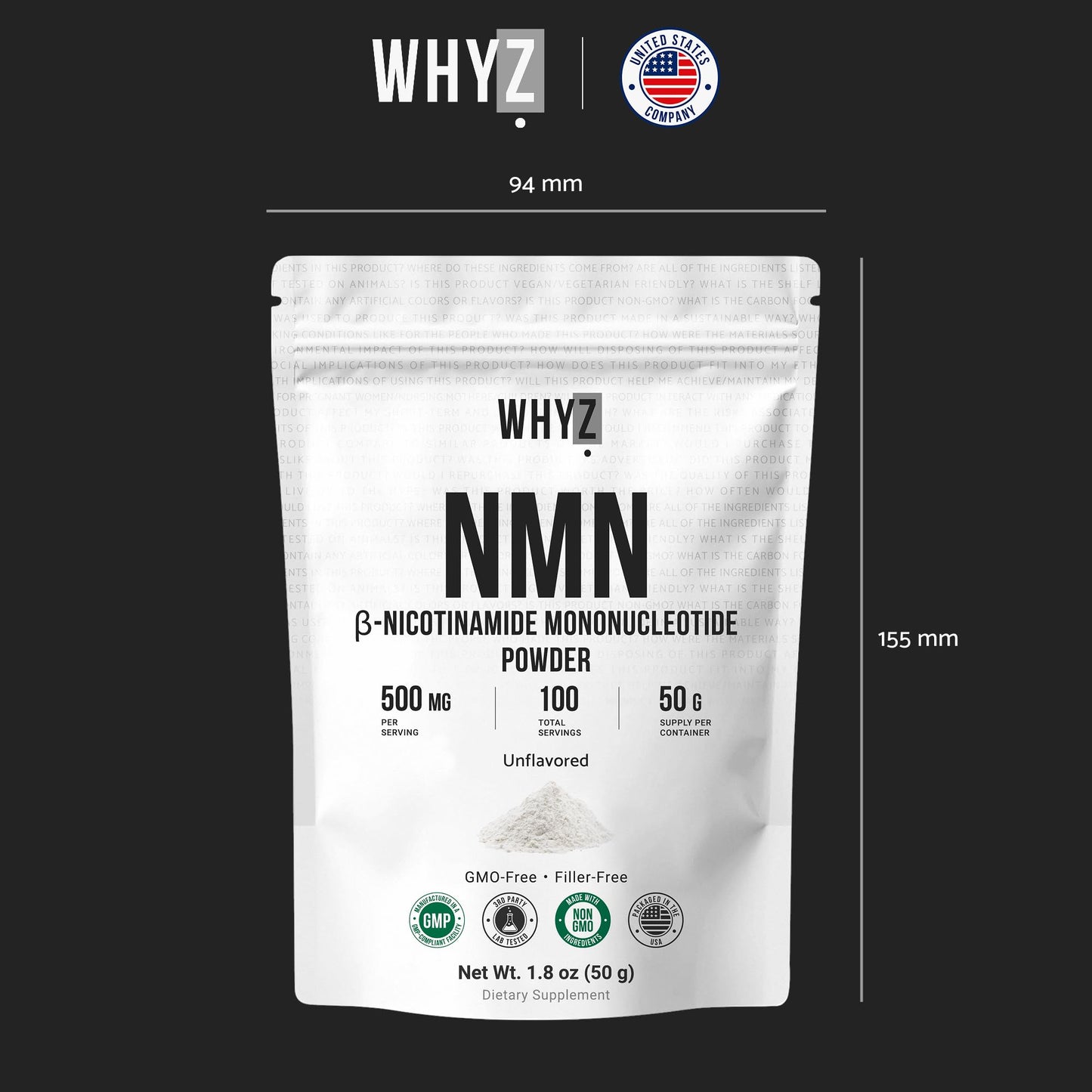 WHYZ NMN Powder (Nicotinamide Mononucleotide) 1.8 oz
