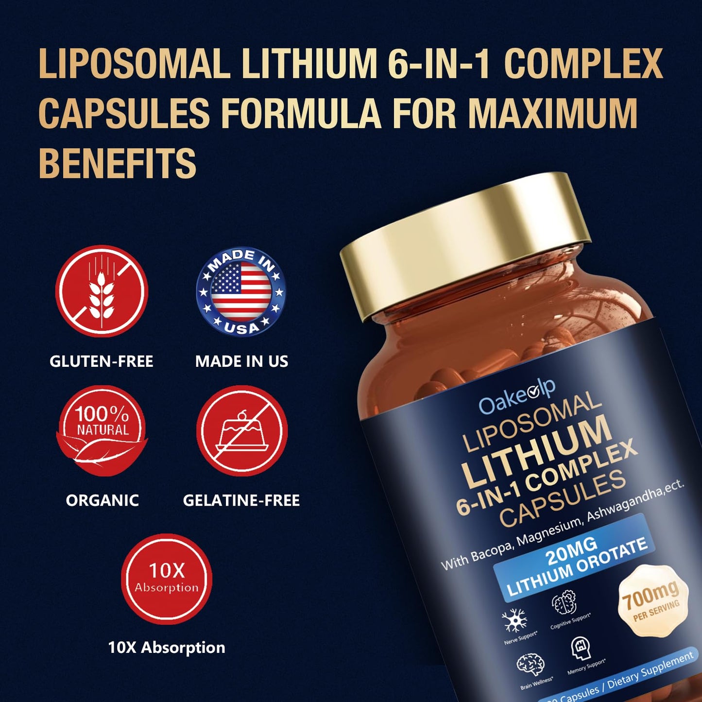 Oakevlp Liposomal Lithium Orotate 20mg Gummies, 120 Count