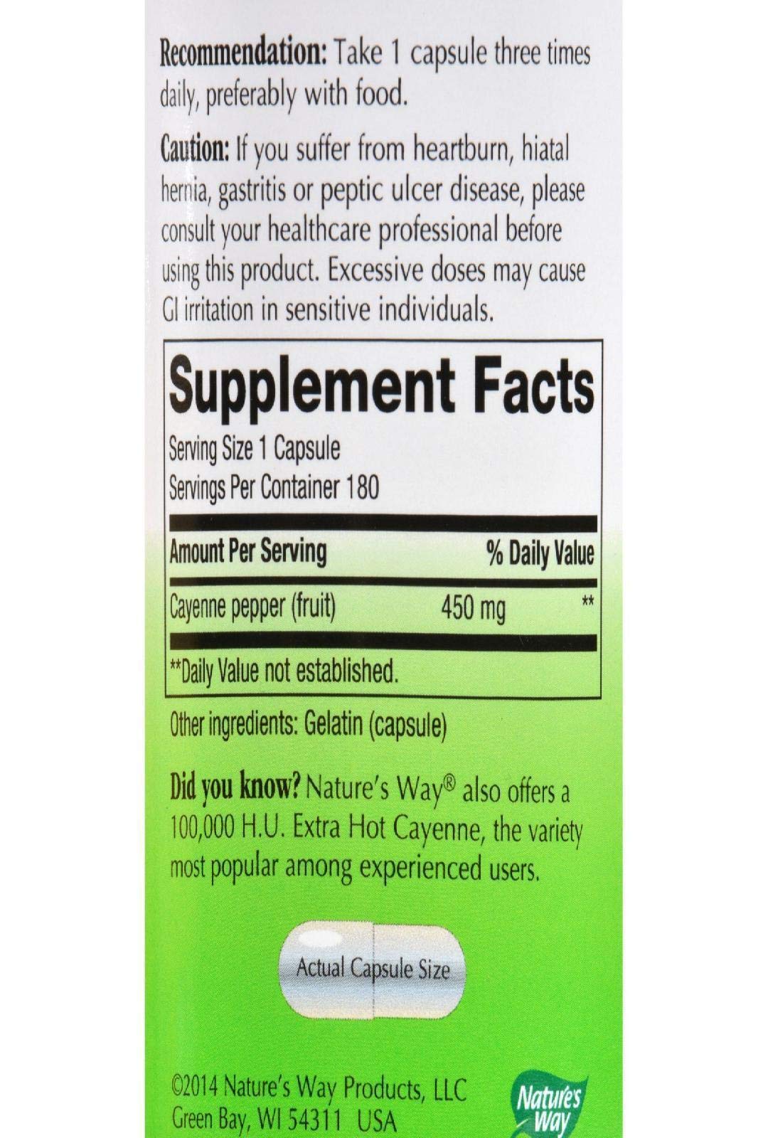 Nature's Way Cayenne 450mg, 180 Capsules