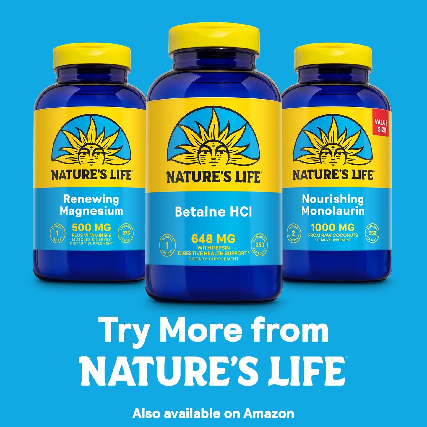 Nature's Life Betaine HCl with Pepsin - Digestive Health Formula with Digestive Enzymes for Gut Health Support - High Potency Hydrochloric Acid Supplement, 250 Capsules