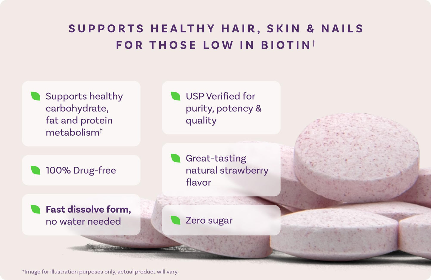 Generic Biotin 10,000 mcg Fast Dissolve Tablets, Supports Healthy Hair, Skin and Nails, 250 Tablets