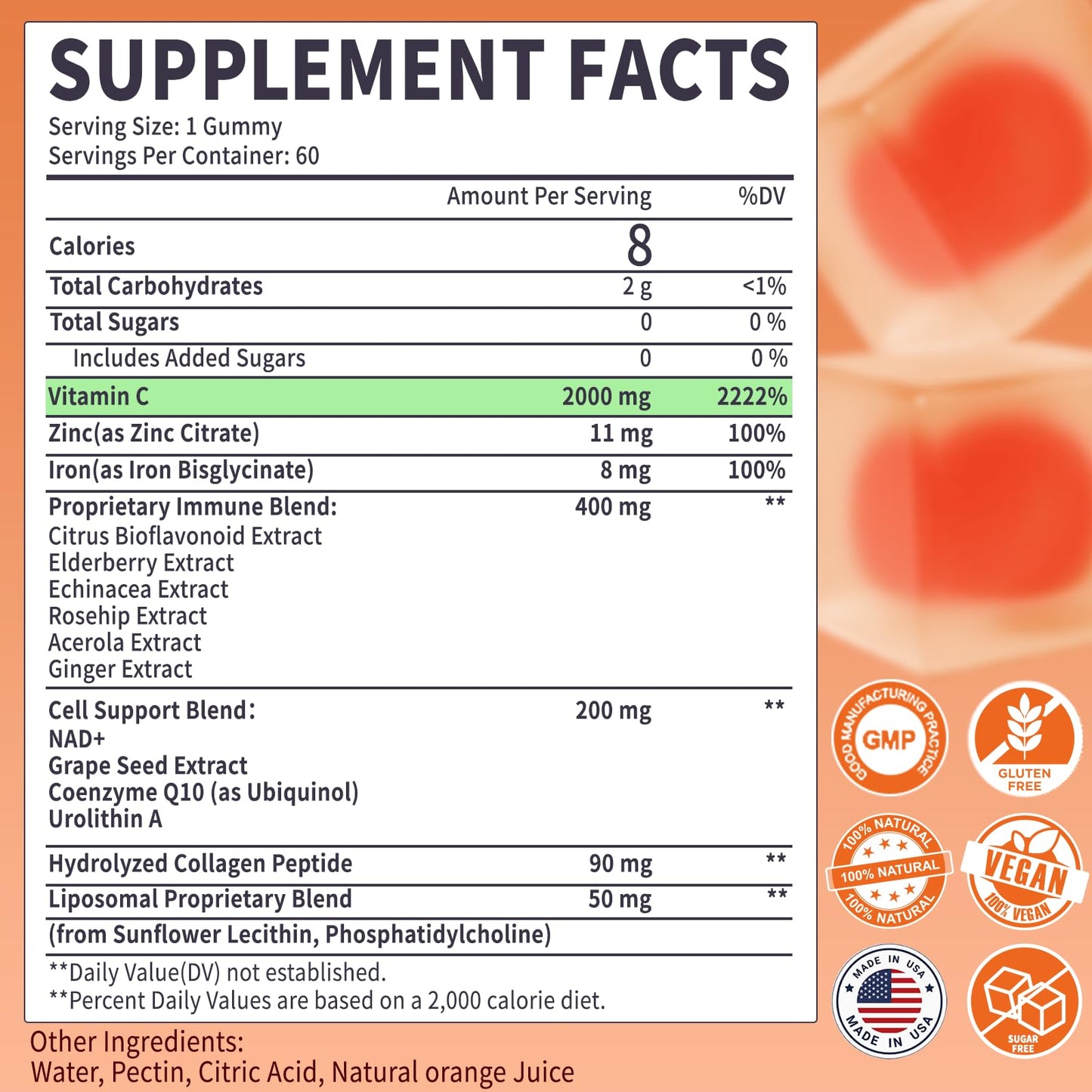 OALSE Liposomal Vitamin C Gummies 2000mg for Adults, 60 Gummies