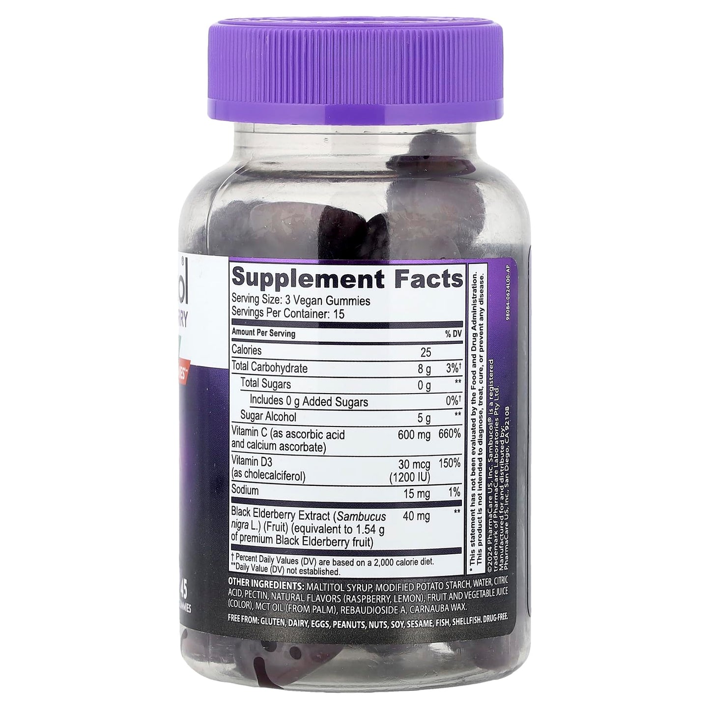 Sambucol Black Elderberry Zero Sugar Triple Immunity Gummies, 45 Gummies