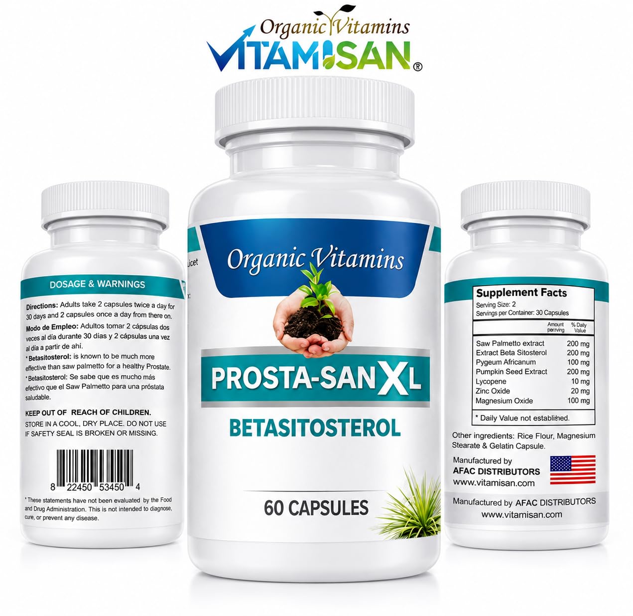 Prosta San XL Beta Sitosterol with Saw Palmetto Men's Wellness Formula Daily Nutritional Support, 60 Capsules
