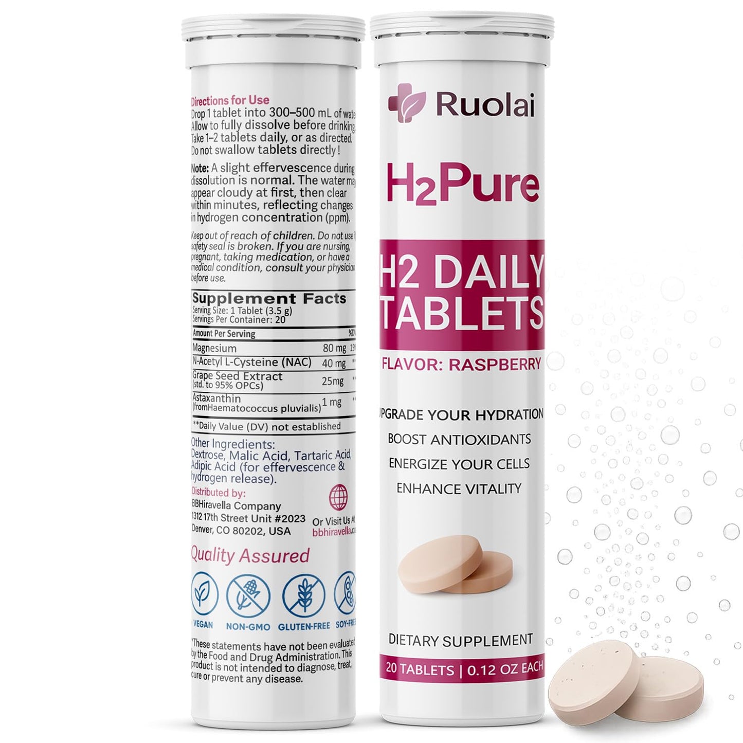 Ruolai H2pure Hydrogen Tablets – 20 Tablets