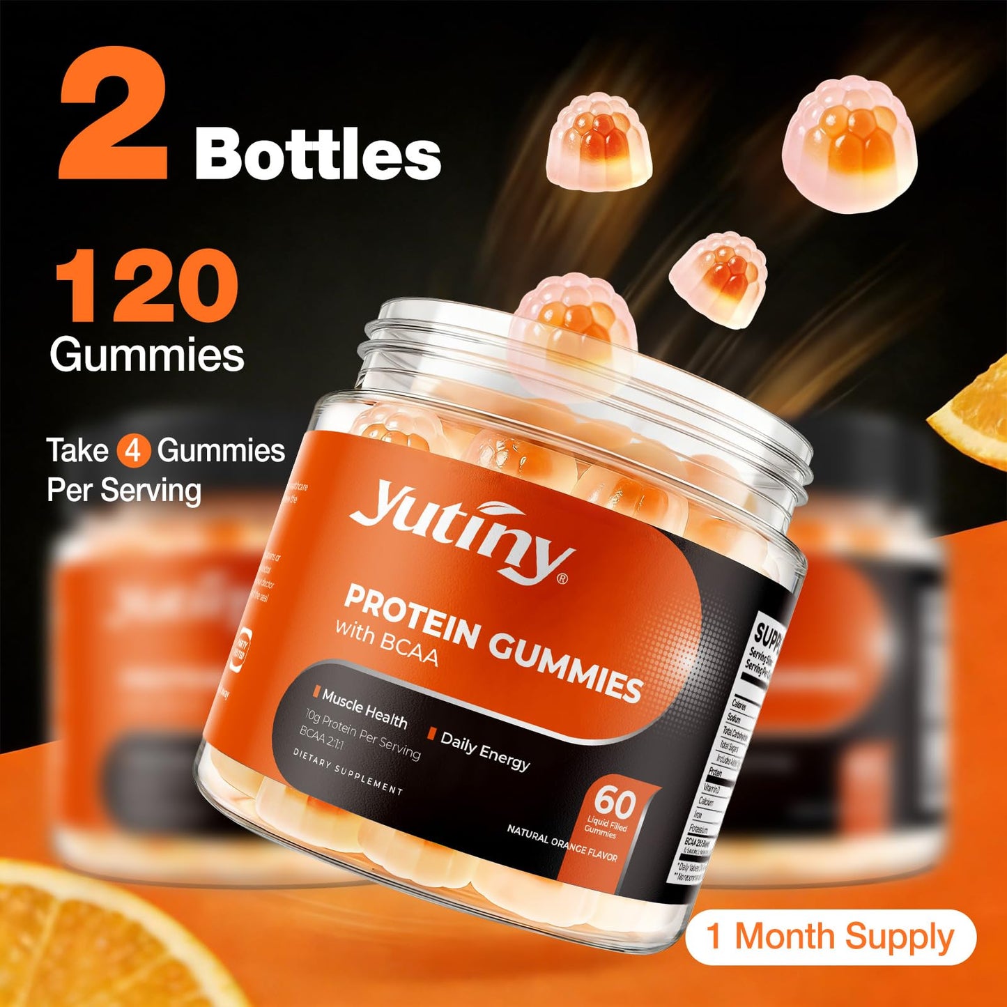 Yutiny Whey Protein Gummies with BCAA 2:1:1, 120 Count