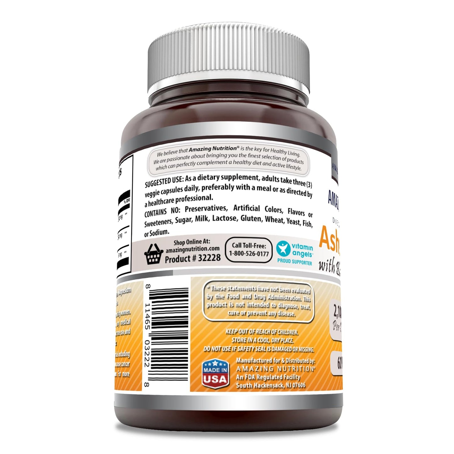 Amazing Nutrition Ashwagandha Root with Black Pepper Extract Capsule, 60 Count