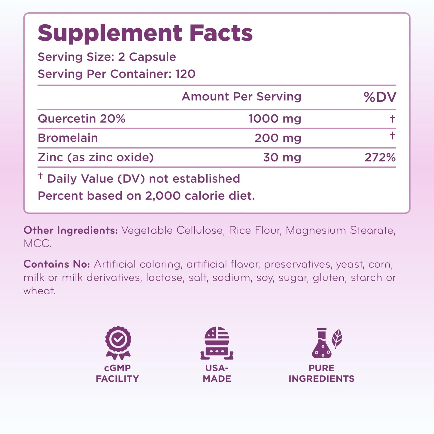 Clear Formulas Advanced Zinc Quercetin with Bromelain Formula Capsules 240 Count