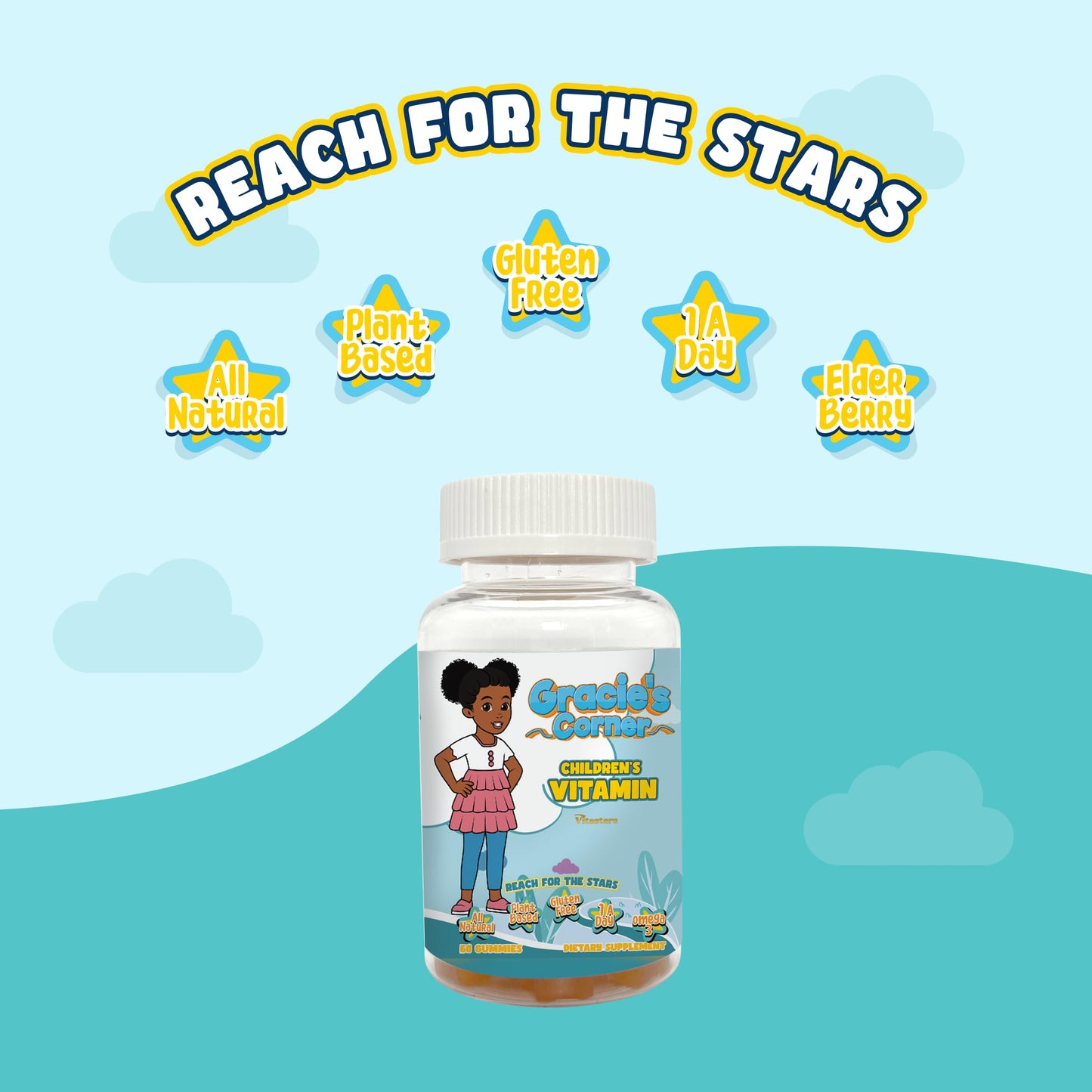 Vitastars Gracie’s Corner Stars Kids Multivitamin Gummies with Omega 3 60 Count