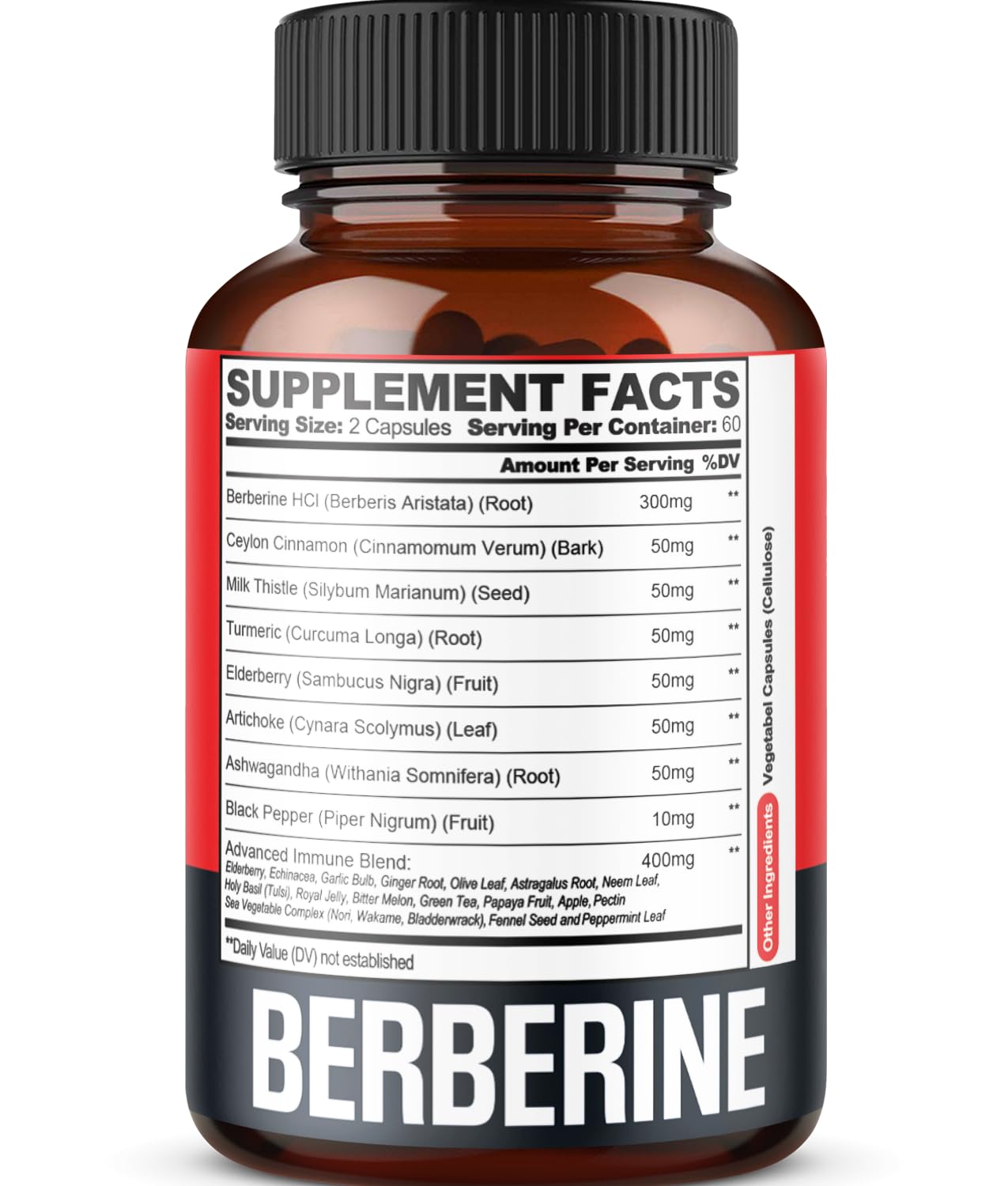 agobi Premium Berberine Supplement with Ceylon, Ashwagandha, Turmeric, Milk Thistle, Elderberry & Black Pepper 120 Capsules