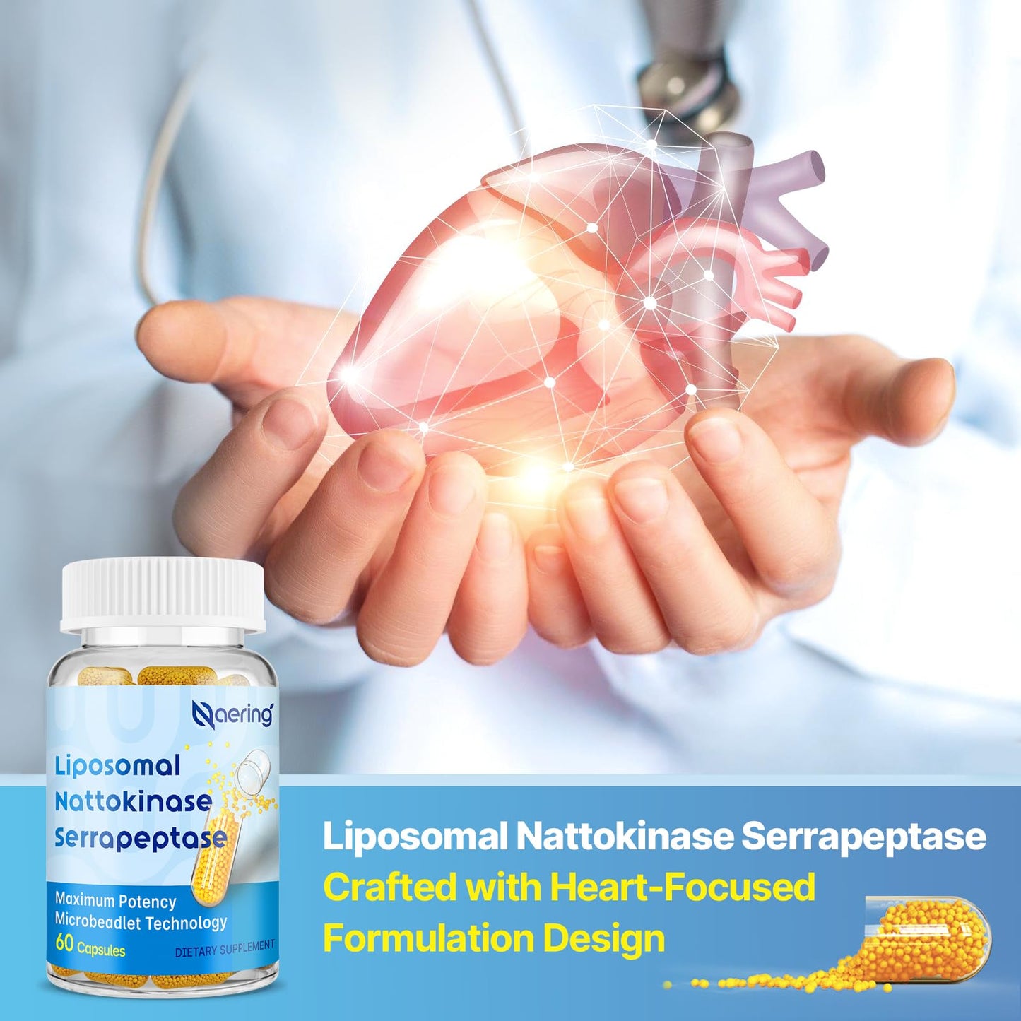 Naering Liposomal Nattokinase 12,000 FU Serrapeptase 360,000 SPU Enzyme Supplement - Enriched with Synergistic Enzymes and Nutrient Blend & Inulin for Circulatory, Gut, Digestion 60 Capsules