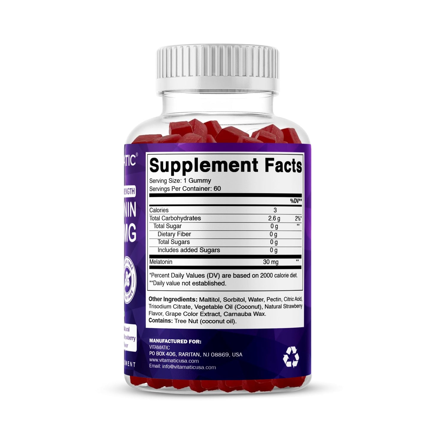 Vitamatic Extra Strength Melatonin 30 mg Gummy, 60 Count