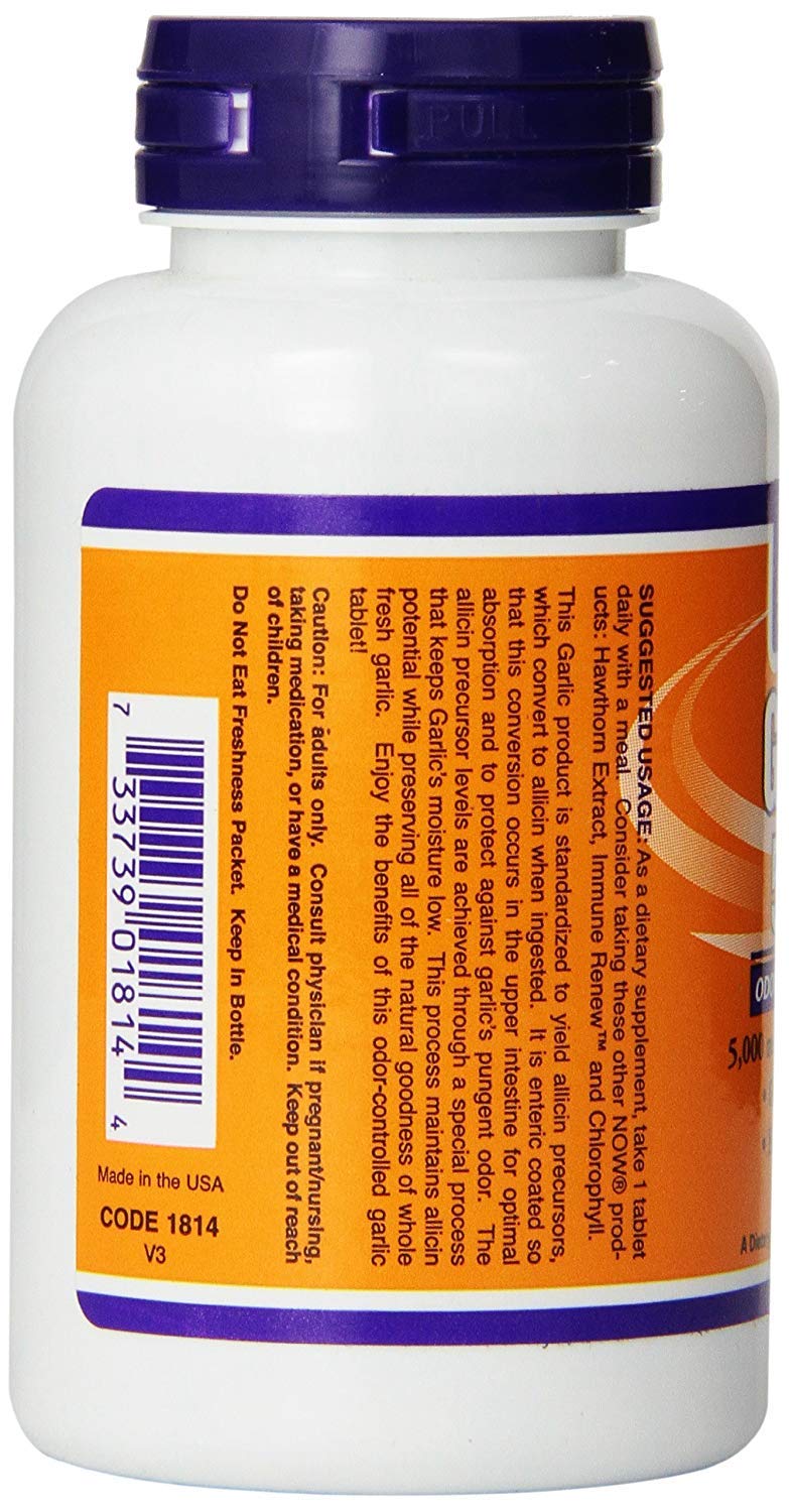 NOW Foods Garlic 5000 Odor Controlled Tablets, 90 Count