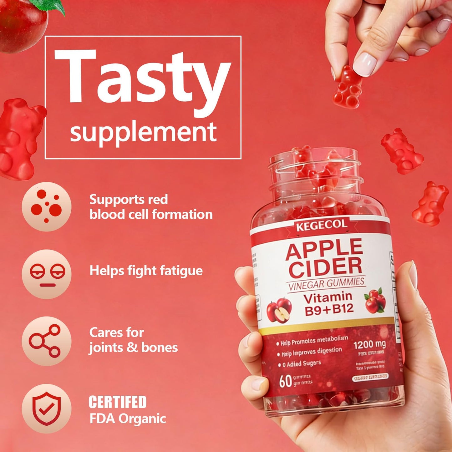 KEGECOL Apple Cider Vinegar Gummy Vitamins, 60 Count