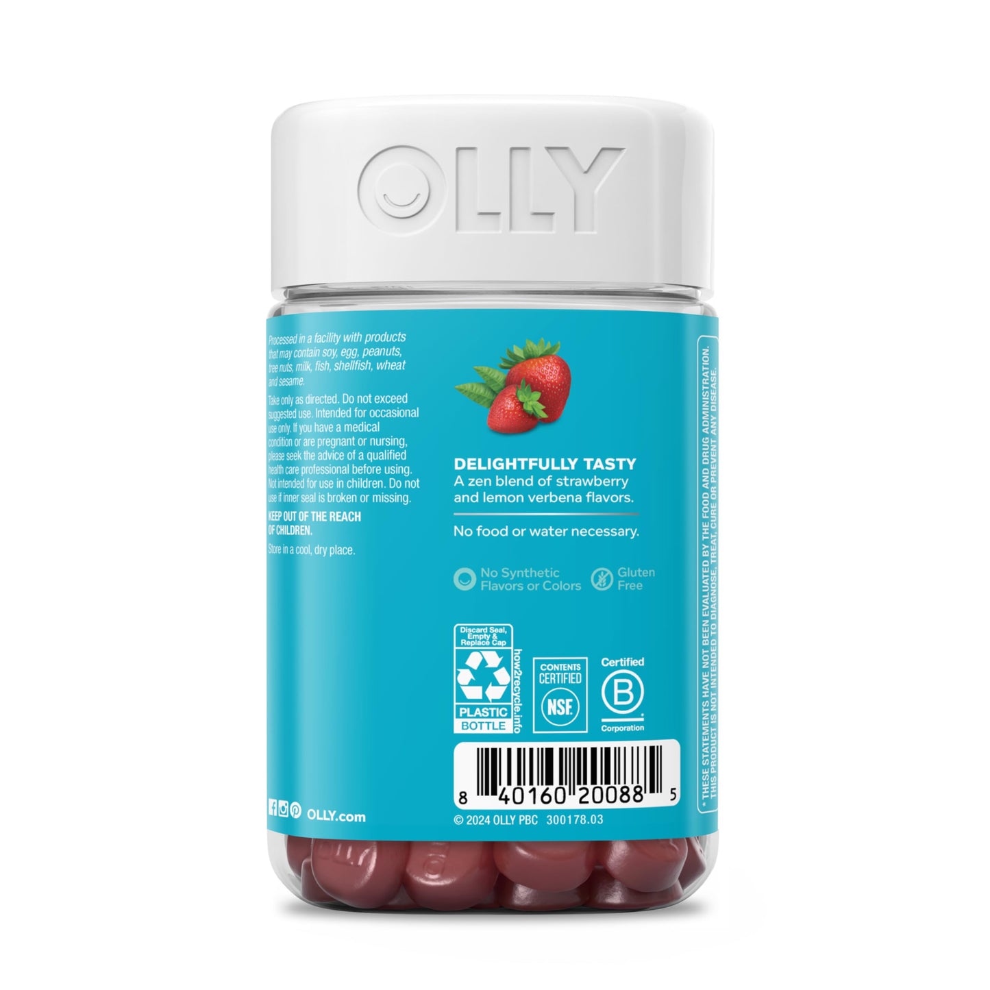 OLLY Goodbye Stress Gummy, GABA, L-Theanine, Lemon Balm, Stress Relief Supplement, Berry - 60 Count