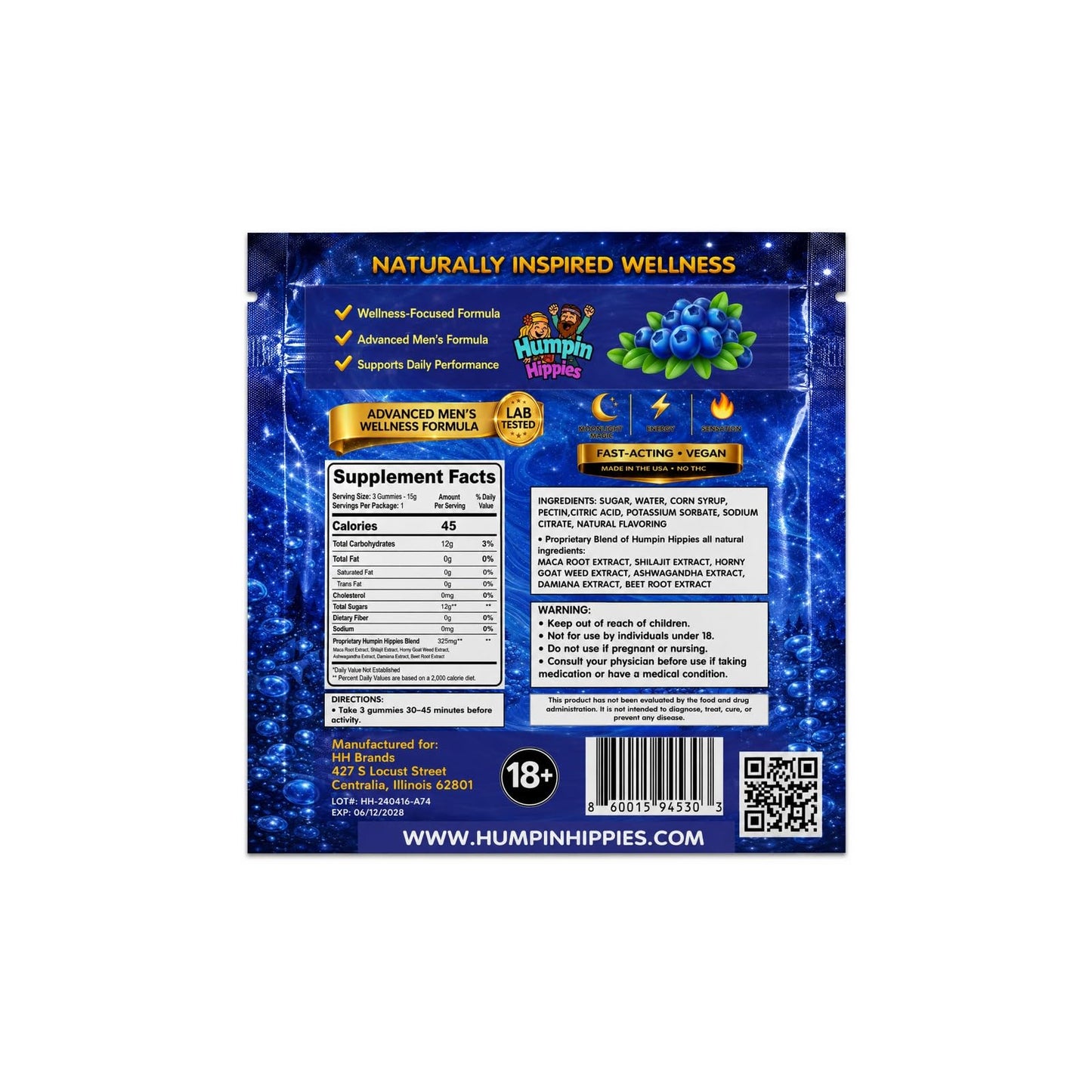 Humpin Hippies Male Blue Razz Gummies 3-Count