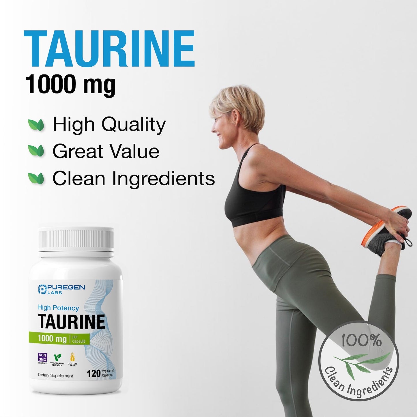 P Puregen Labs Taurine 1000mg Capsule 120 Count