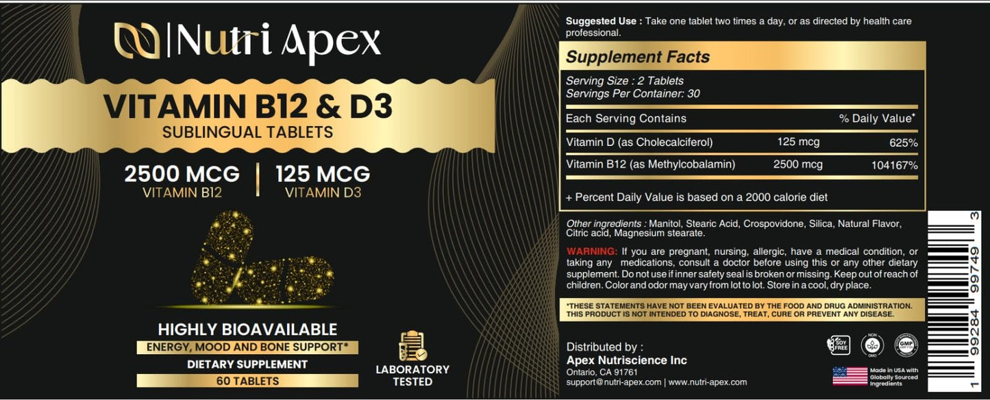 Nutri Apex Vitamin B12 and D3 Plus Magnesium Complex, 120 Tablets
