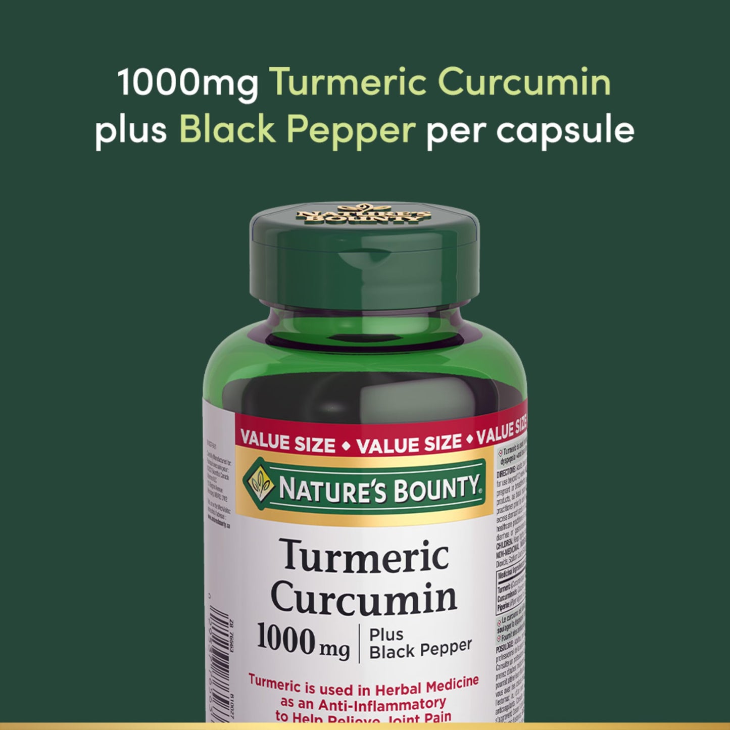 Nature's Bounty Turmeric Curcumin 1000mg Plus Black Pepper Capsules 90