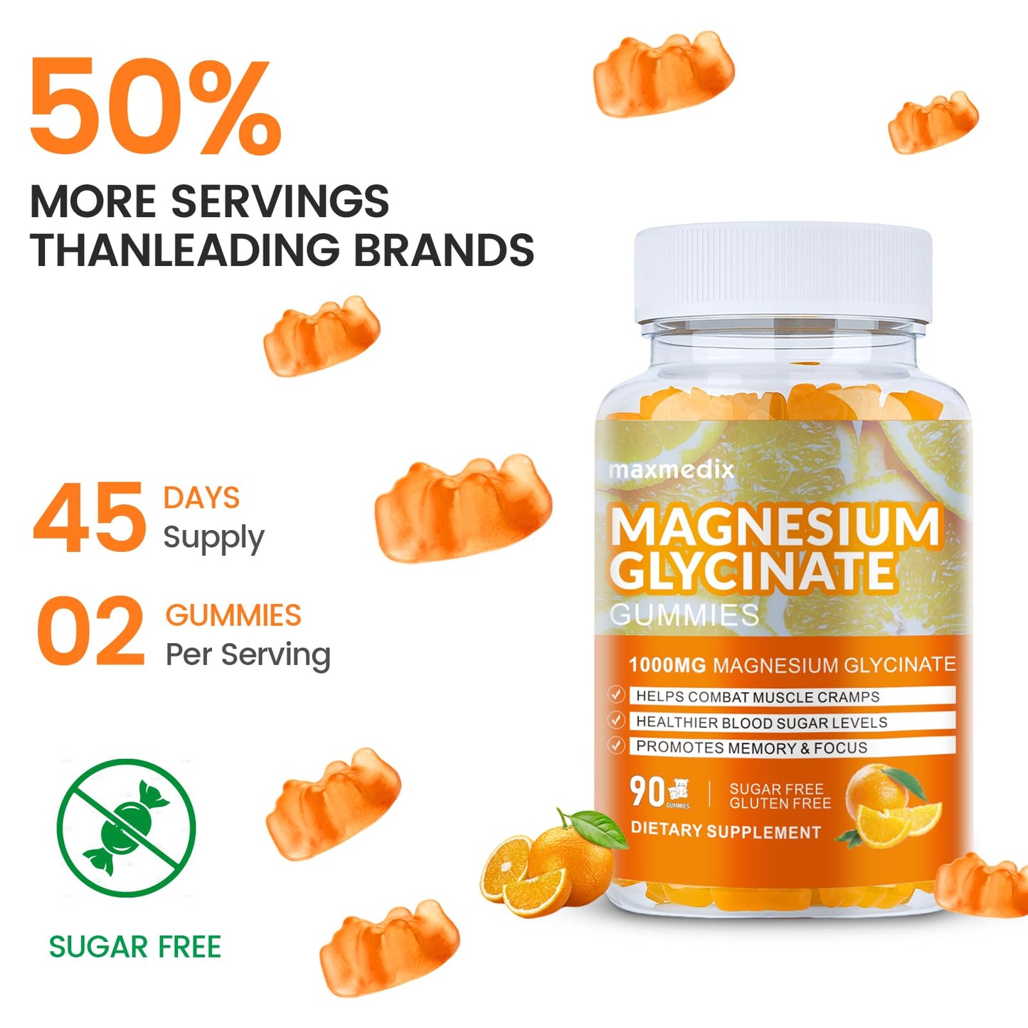 MaxMedix Magnesium Glycinate Gummies 1000mg, 90 Count