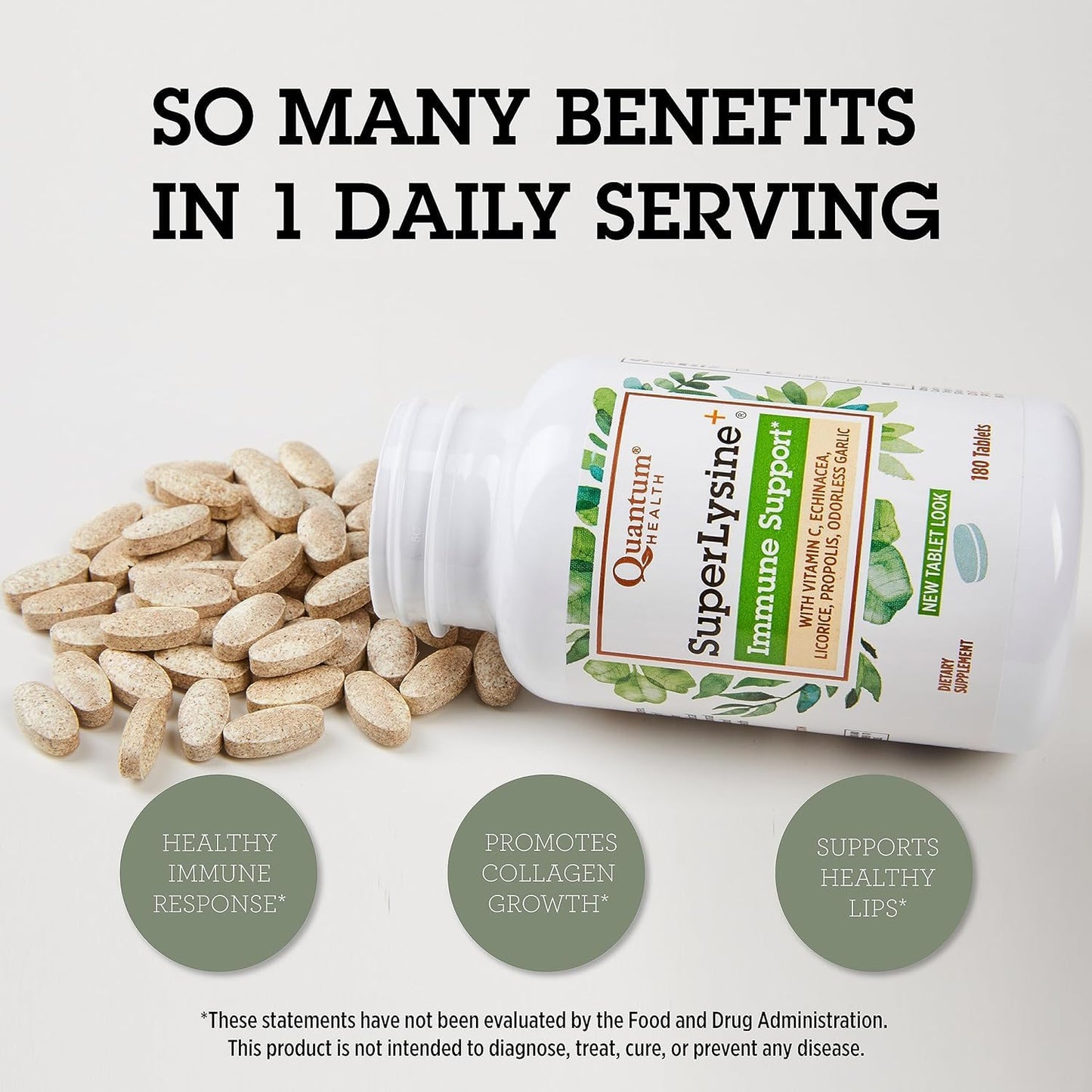 Quantum SuperLysine+ Advanced Formula Immune Support Supplement Lysine 1500 mg, Vitamin C Echinacea Licorice Bee Propolis & Odorless Garlic, 360 Tablets