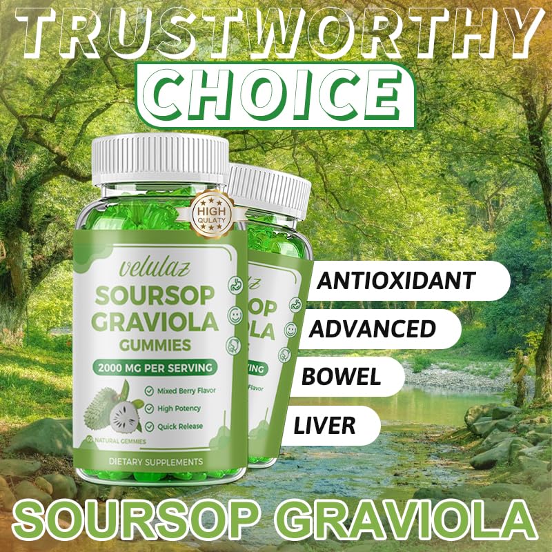 velulaz Soursop Graviola Gummies - Extra Strength with Vitamin C & Zinc, 60 Gummies