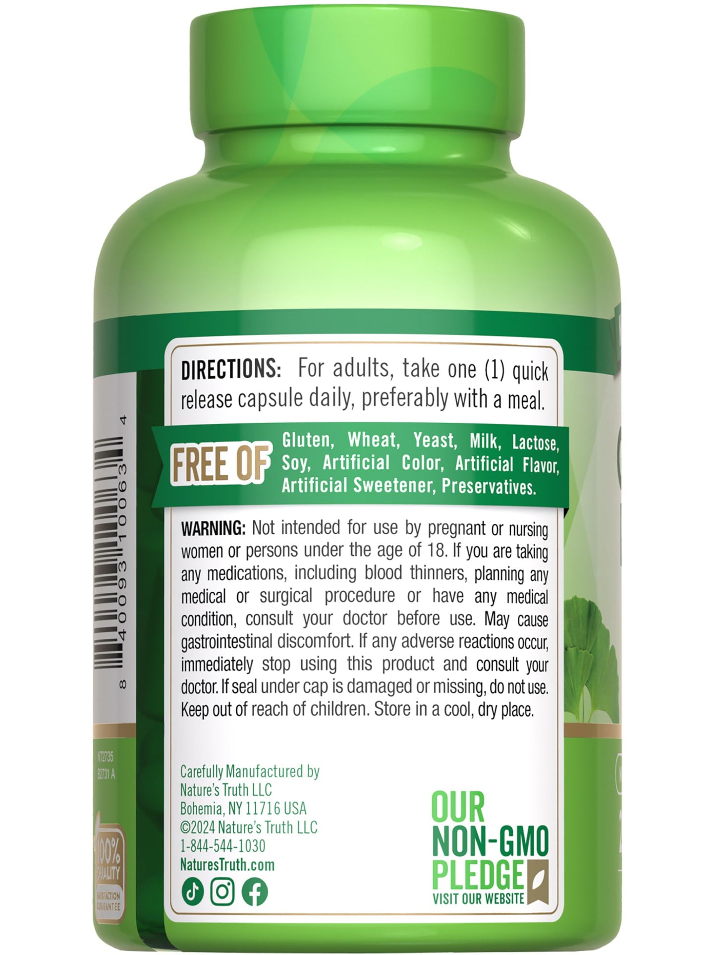 Nature's Truth Ginkgo Biloba 120mg Plus Bacopa Capsule, 200 Count