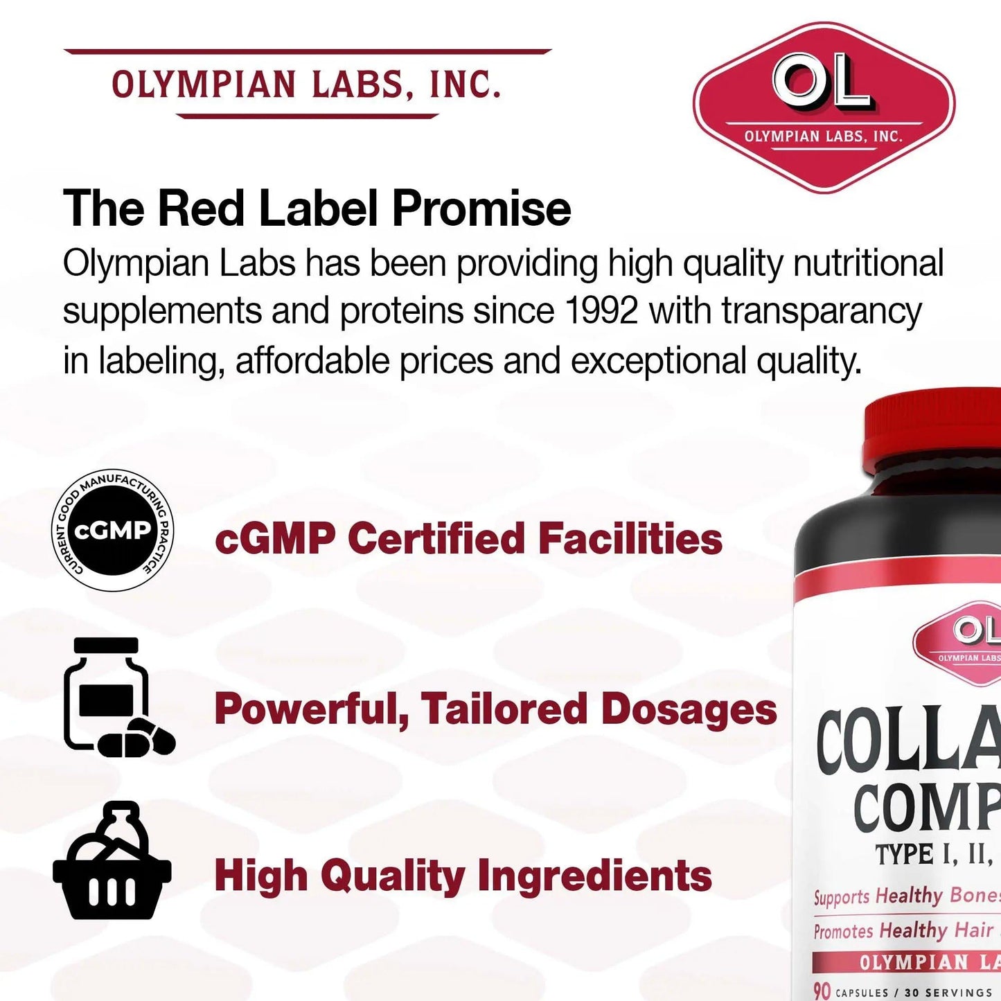 Olympian Labs Multi Collagen Complex Type I, II, III, V, X Capsules 90 Count