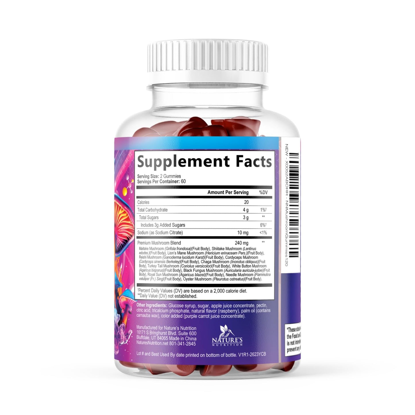 Nature's Nutrition Mushroom Gummies 12 in 1 - High Grade Blend for Adults, Lions Mane, Reishi, Cordyceps & Chaga, Memory & Immune Support, Nootropic Brain Supplements, 120 Gummies