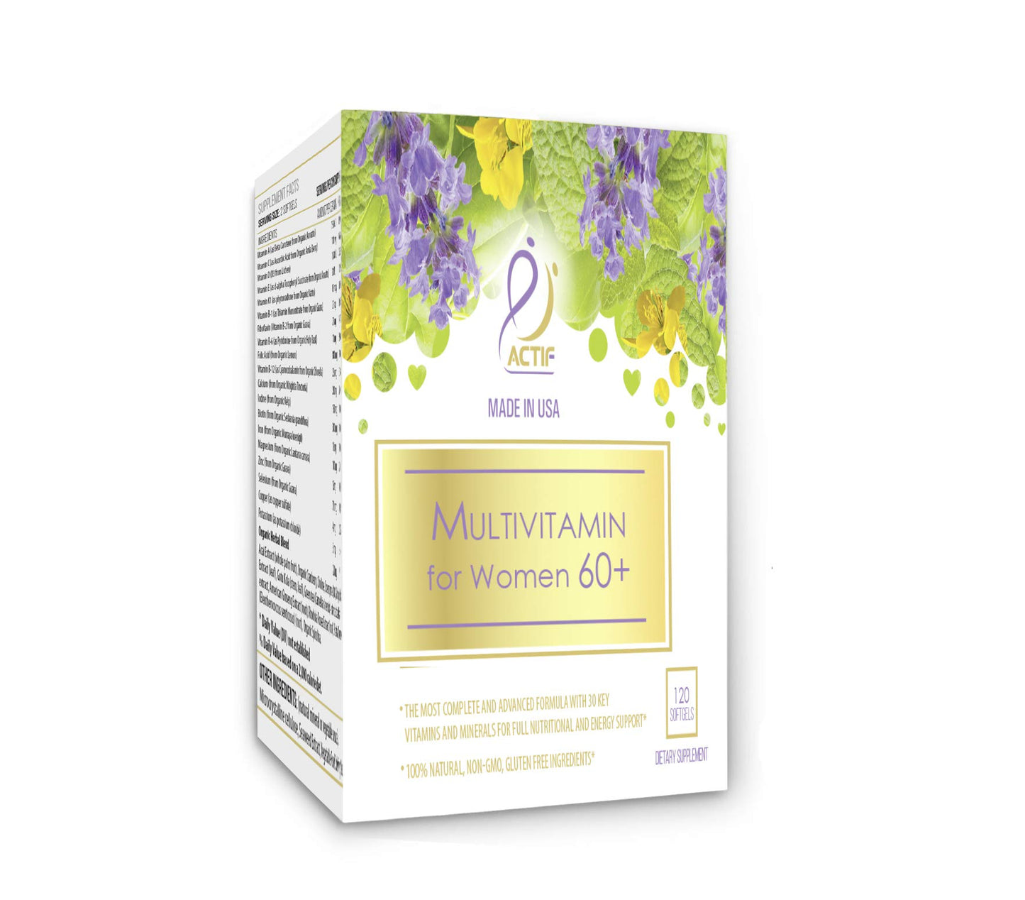 ACTIF Multivitamin for Women 60+ with 30 Organic Vitamins and Organic Herbs Tablets, 120 Count