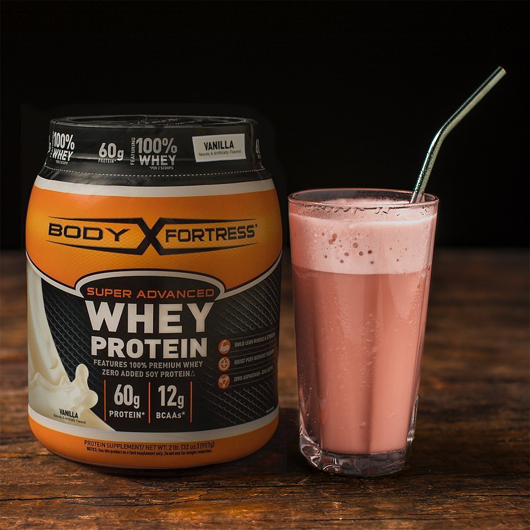 Body Fortress Whey Protein Powder 32 Servings Strawberry Flavored, Gluten Free, 2 Lbs