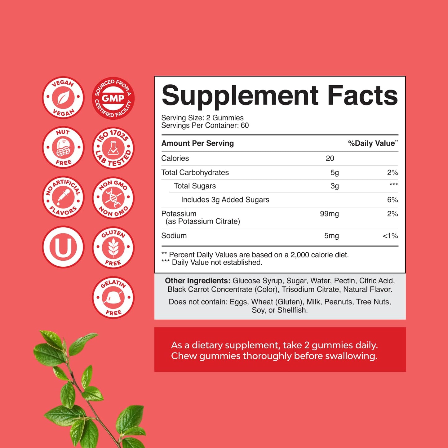 Natures Craft Potassium Citrate Gummies for Adults - Strawberry Flavored, 120 Count