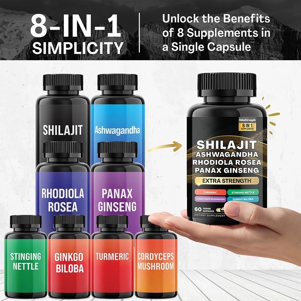 Jupiter Blessing Shilajit Supplement with Fulvic Acid – Himalayan Shilajit Adaptogen Blend with Ashwagandha, Ginseng, Rhodiola & Cordyceps – Energy & Vitality Support for Men & Women, 1 Capsule