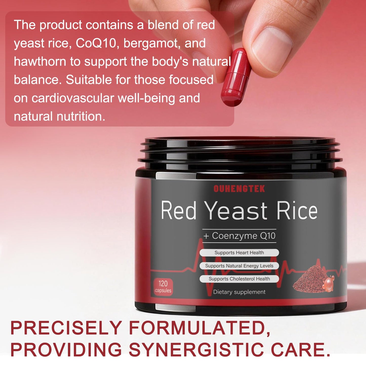 OUHENGTEK Red Yeast Rice with CoQ10 Dietary Supplement, 120 Capsules