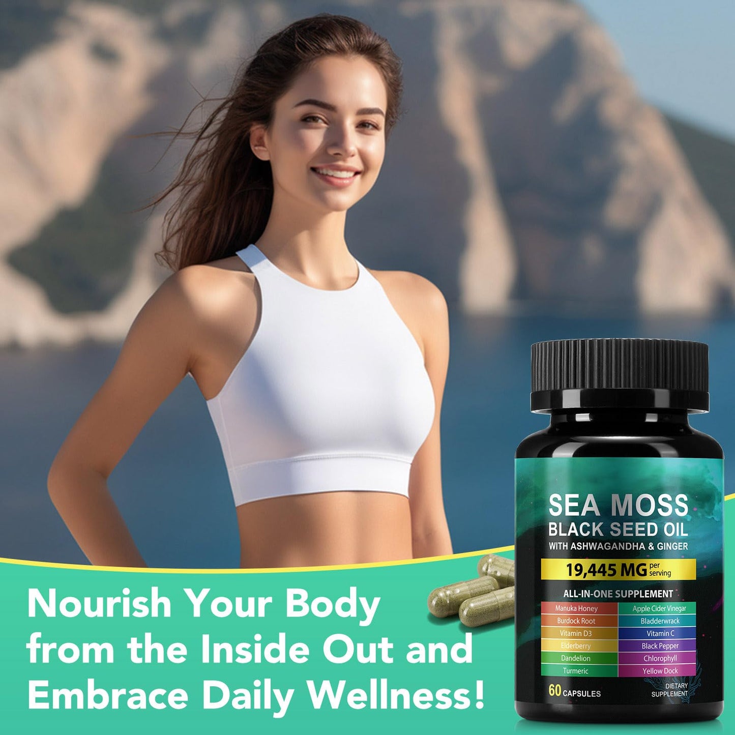 LTQXGT Ashwagandha Sea Moss Black Seed Oil 60 Capsules