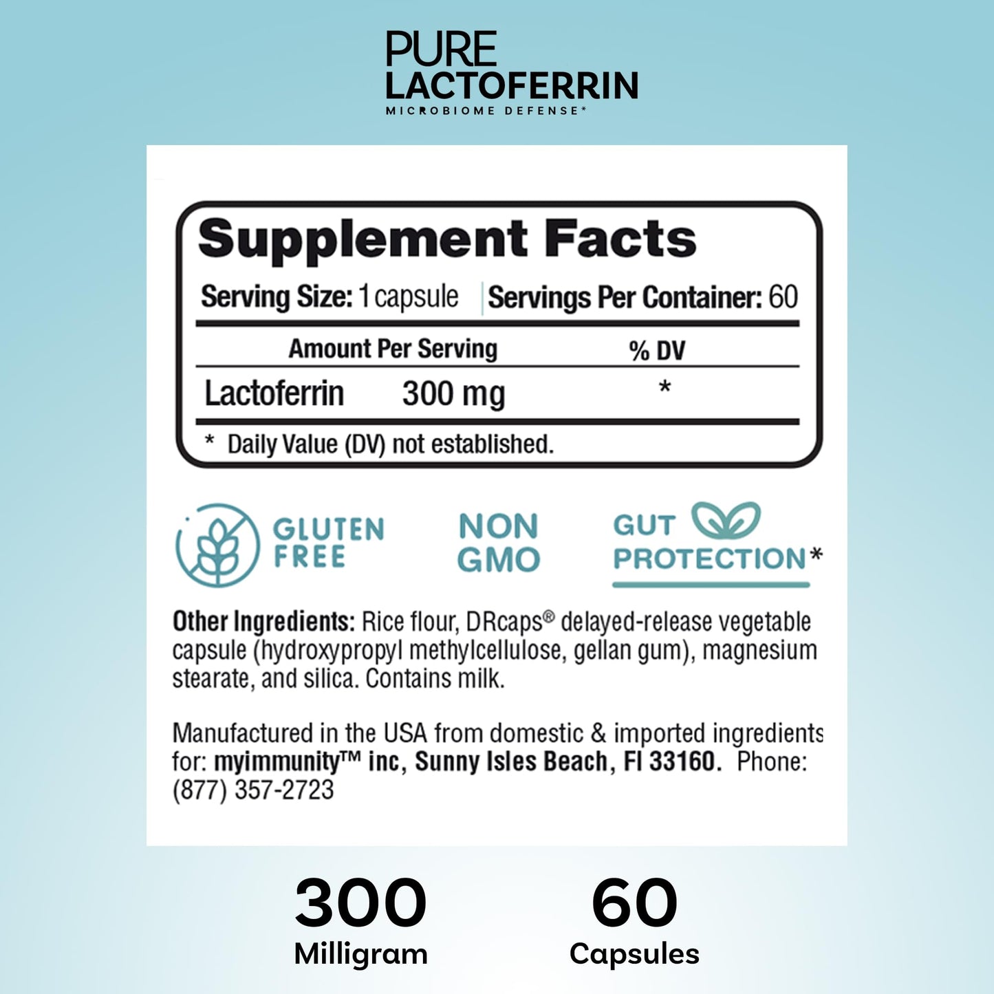 MyImmunity Lactoferrin 300mg Delayed Release Capsules, 60 Count