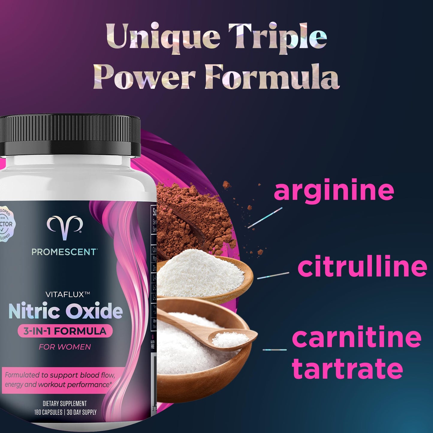 Promescent VitaFLUX Women's Nitric Oxide Booster Capsules, 180 Capsules