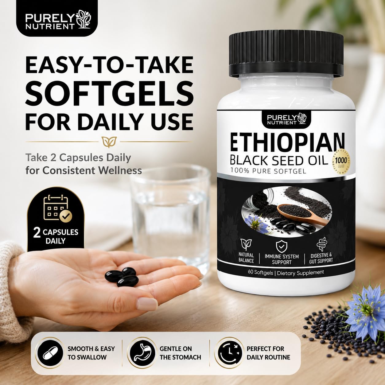 Perfexin Purely Nutrient Ethiopian Black Seed Oil Softgels, 60 Count