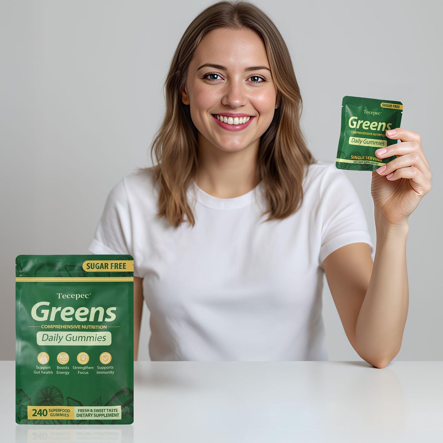 Tecepec Sugar Free Greens Daily Gummies with Spirulina & Chlorella 240 Count