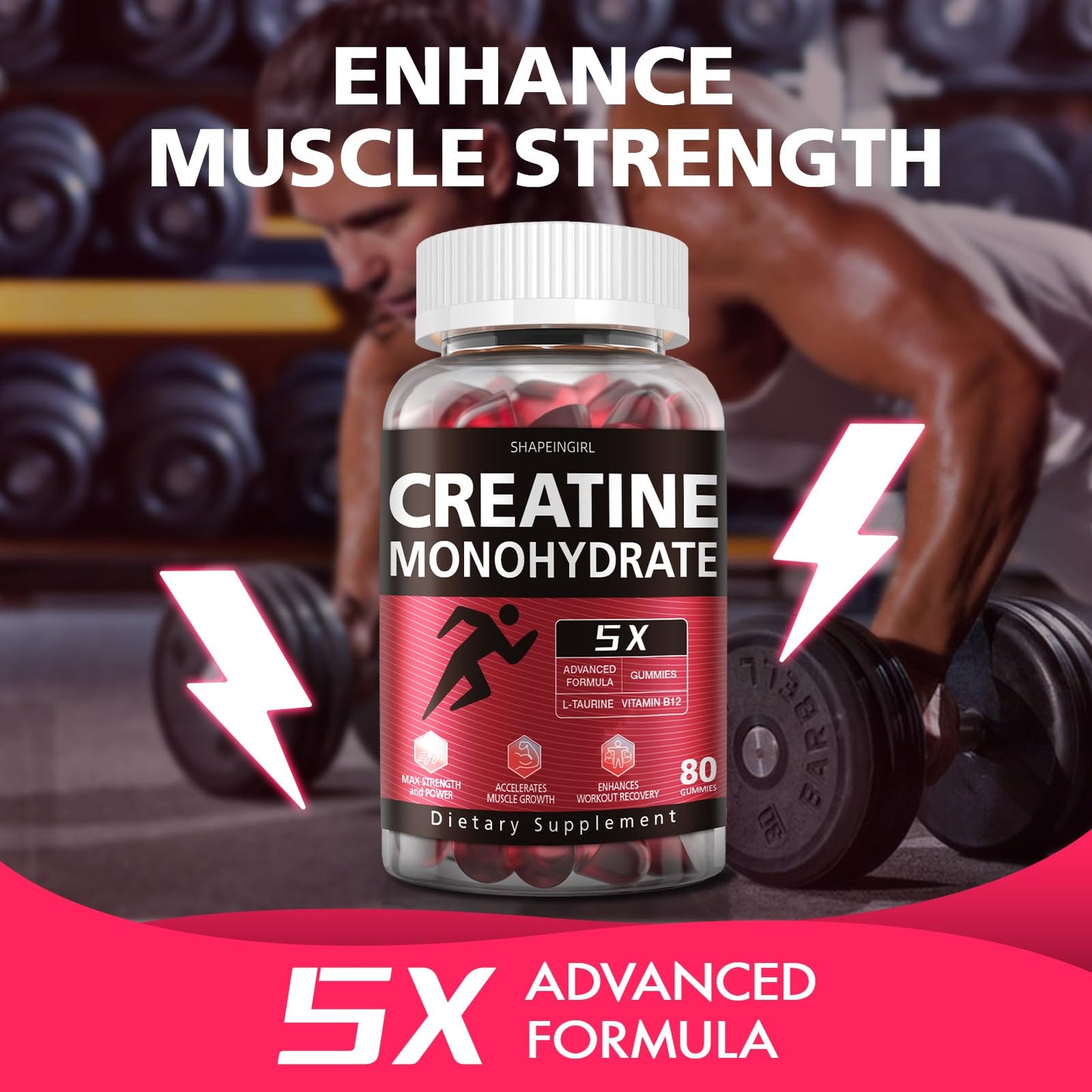 SHAPEINGIRL Creatine Monohydrate Gummies 160 Count