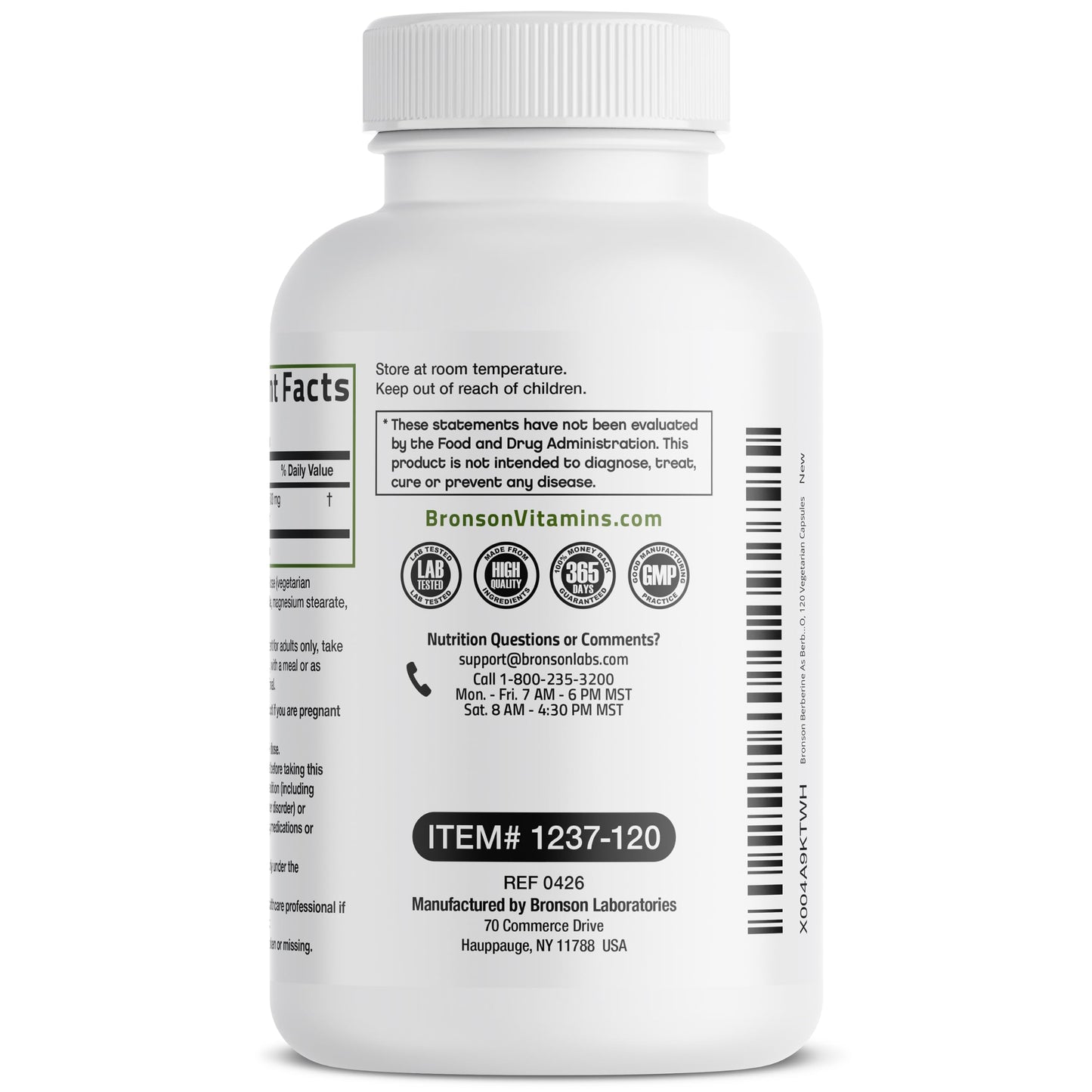 Bronson Berberine HCl 500 mg Capsule, 120 Count