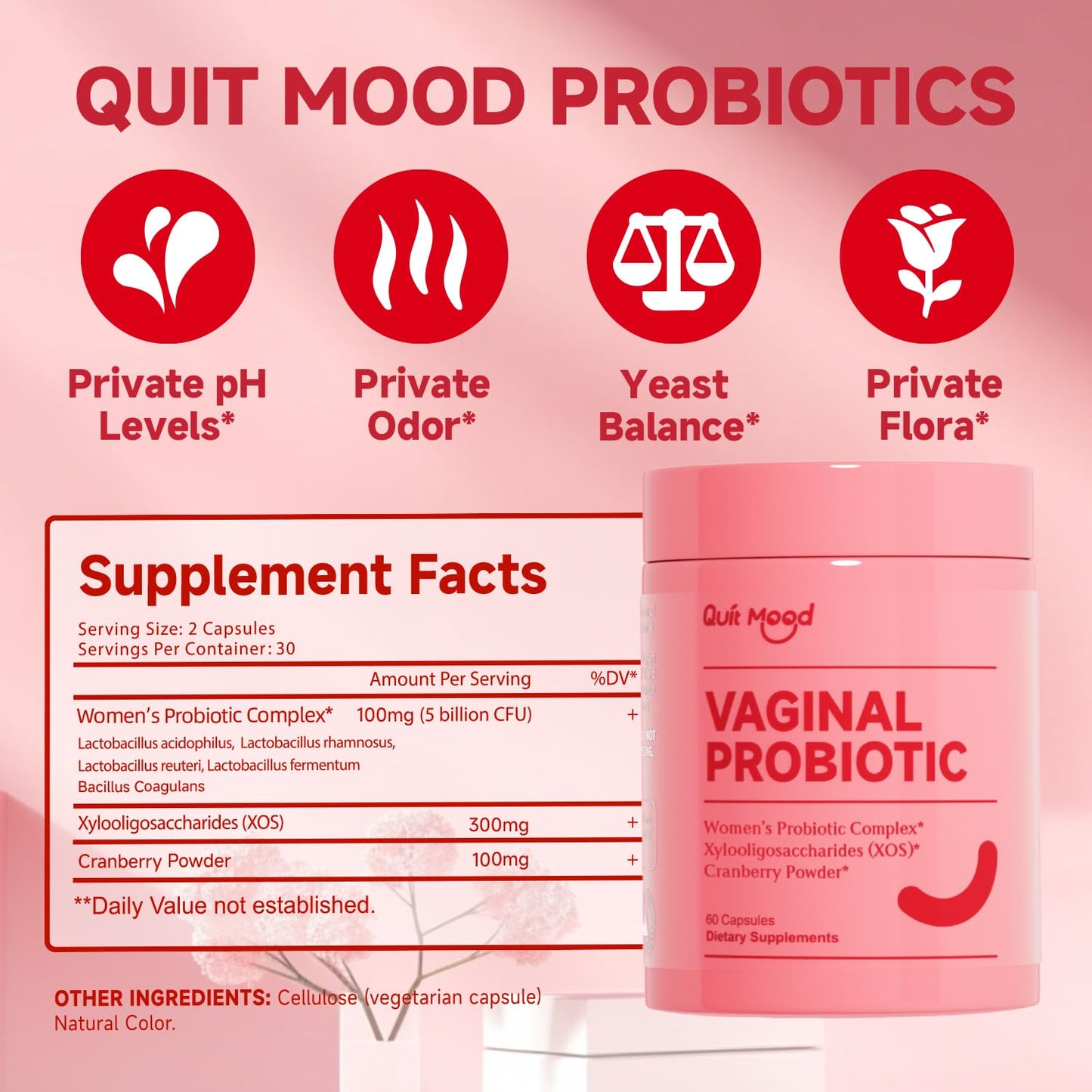Quit mood Probiotics for Women Balance with Prebiotics and Cranberry Extract 60 Capsules